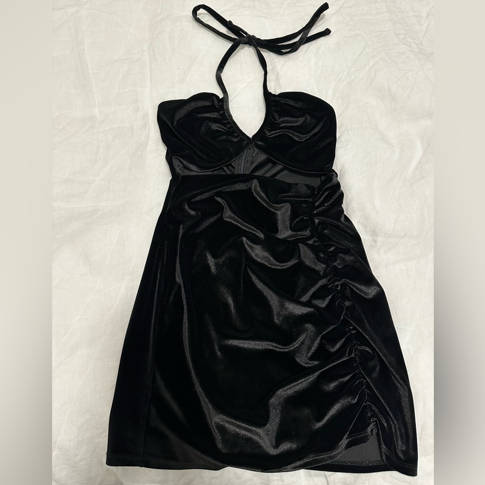 Mini Black Velvet Zara Dress with Cut Out (Bodycon)